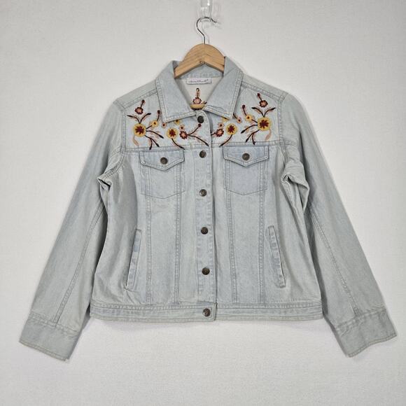 VTG Keren Hart Denim Jacket sz M Light Blue 100% Cotton Embroidered Floral Boho - Picture 14 of 15